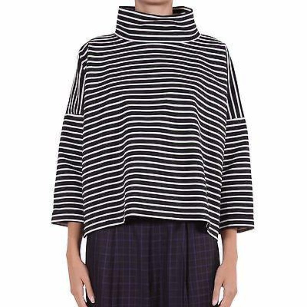 Striped Black and White Cowl Neck Sweater